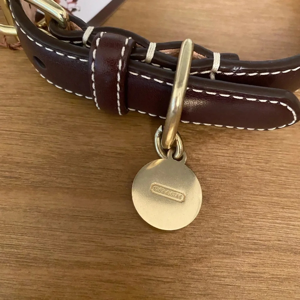COACH New Turn Lock Brass Brown Leather Dog Collar- Rare Find